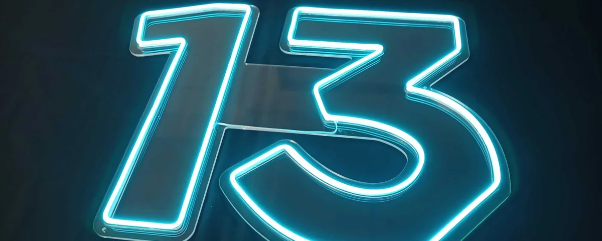 ‘13’ Ice Blue LED Neon Sign