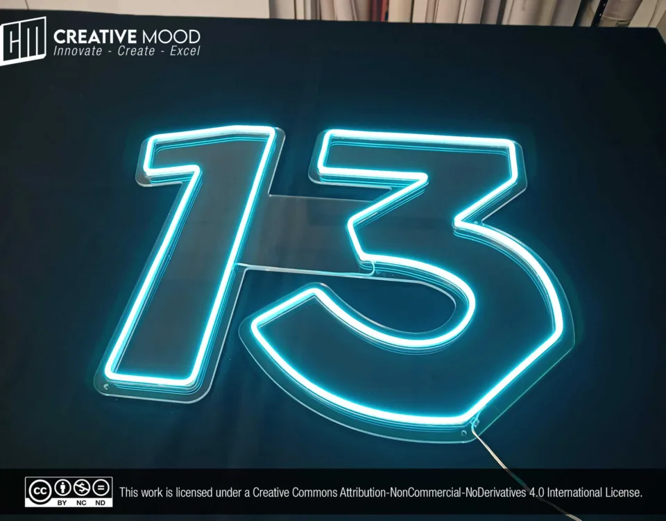 ‘13’ Ice Blue LED Neon Sign