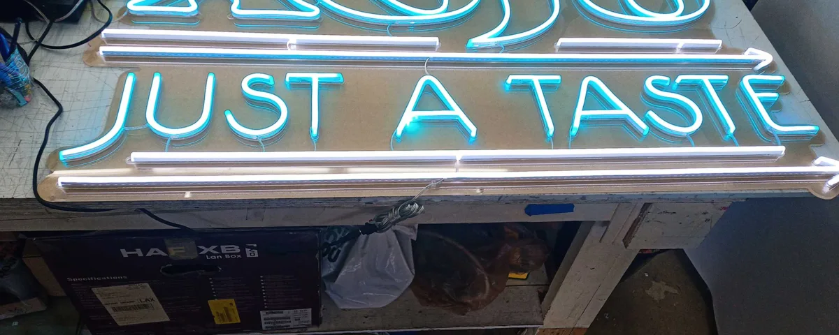 ‘Xoju JUST A TASTE’ Light Blue LED Neon Sign