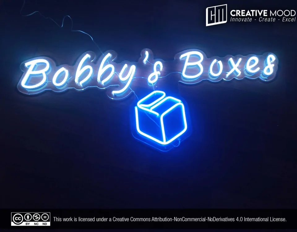 ‘Bobbys´s Boxes’ Light Blue and Blue LED Neon Sign