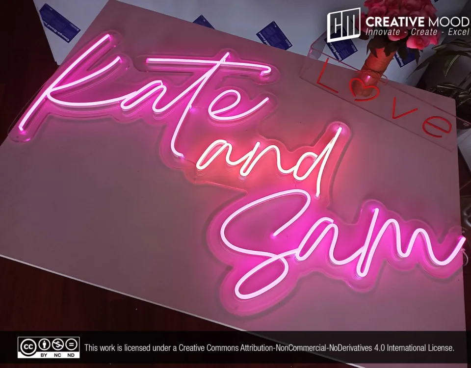 ‘Kate and Sam’ Pink and Cool White LED Neon Sign