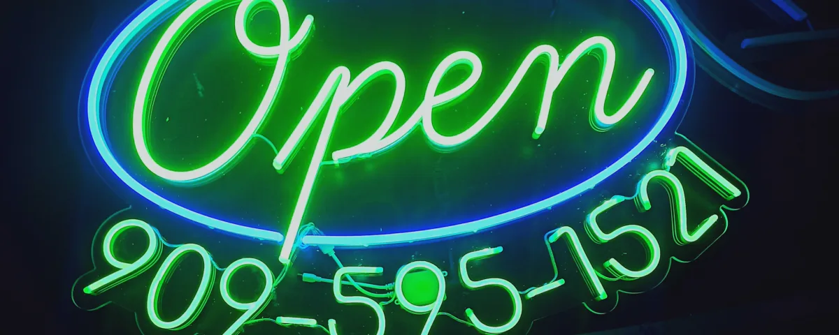 ‘Open’ Green And Blue LED Neon Sign