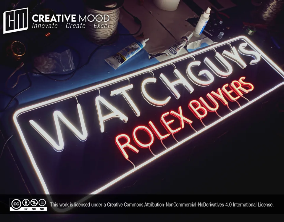 ‘WATCHGUYS ROLEX BUYERS’ Cool White and Red LED Neon Sign