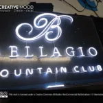 ‘BELLAGIO FOUNTAIN CLUB’ Cool White LED Neon Sign